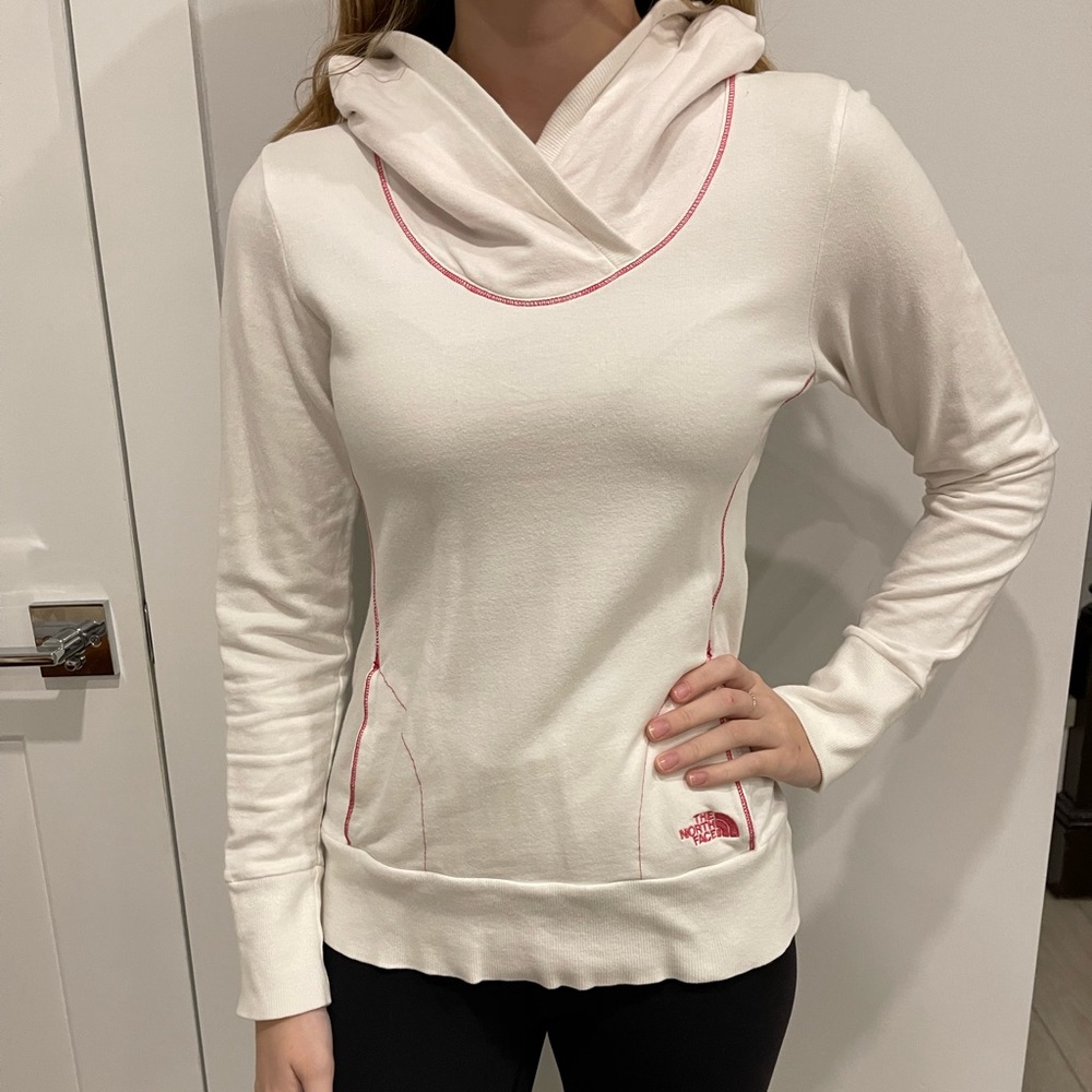The North Face white hooded sweatshirt